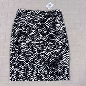 NWT J. Crew Oncilla Navy and Ivory Polka Dot Printed Basketweave Pencil Skirt 0
